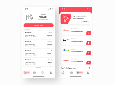 Dizconto - Cashback Service App account android app app design balance cashback ecommerce flat interface interface design ios iphone list material mobile shopping sketch ui uidesign ux