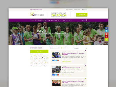Rett UK events page awareness calendar charity design events help made with invision rett syndrome ui web web design