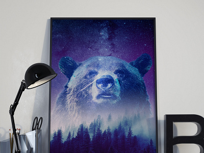 Grizzly Bear art artwork bear design graphic grizzly illustration night poster revenant stars trees