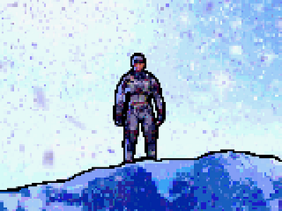 Pixel Solider on Snowy Cliff