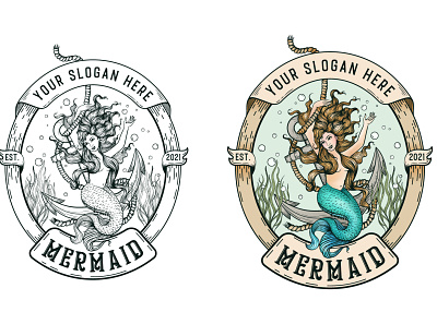 Mermaid artwork draw drawing drawn hand drawn logo mermaid mermaids vector vectorart vintage design vintage logo