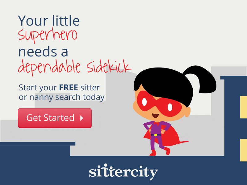 Your little Superhero needs a dependable sidekick sitter superhero city illustration gif animated child