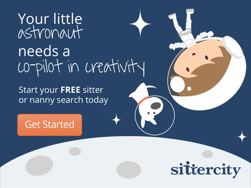 Your little Astronaut needs a sitter II animated banner child gif moon sitter space stars