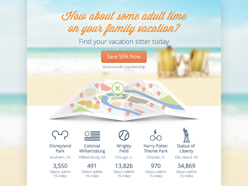 Vacation sitter email for Sittercity email travel sitter destination map beach icons ui vacation simple clean