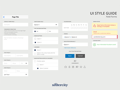Sittercity UI Style Guide for Field Forms buttons error states field forms sittercity style guide ui ux