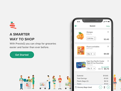 PrestoQ Checkout iphone ios clean minimal design illustration ui ux grocery shopping basket checkout