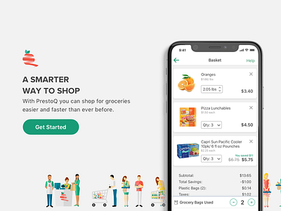 PrestoQ Checkout basket checkout clean design grocery illustration ios iphone minimal shopping ui ux