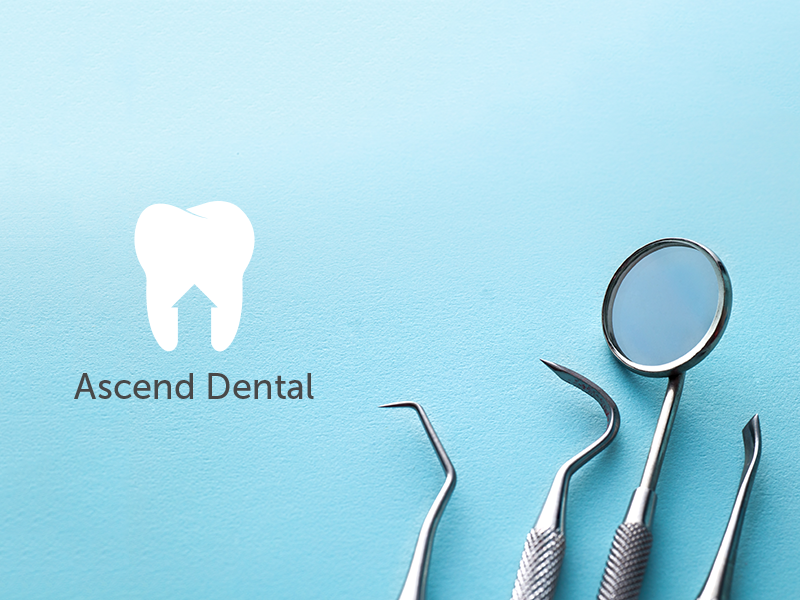 Ascend Dental arrow up clean negative space minimal blue branding logo dentist tooth