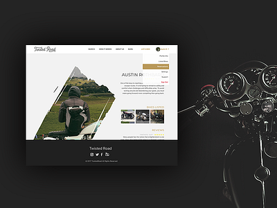 Twisted Road Profile Page clean design minimal motorcycle profile rental ui ux website