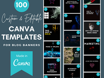 100 Custom and Editable Canva Templates for Blog Banners branding canva canva template design download for sale icon illustration template typography