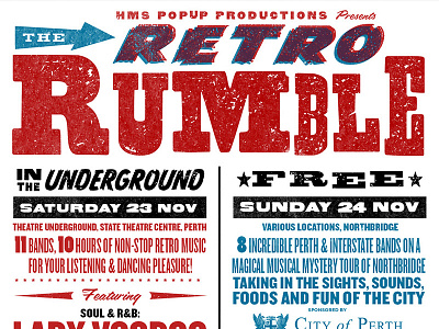 Retro Rumble 50s festival music poster retro rockabilly vintage website woodtype