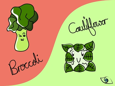 Cute Veggies - Broccoli (◕ω◕) & Cauliflower (◔ᴗ◔) affinity designer broccoli cauliflower cute daily flat illustration greens illustration vector vector illustration vegetables veggies