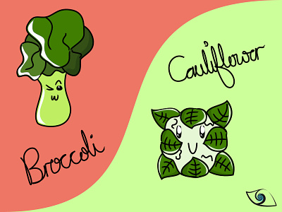 Cute Veggies - Broccoli (◕ω◕) & Cauliflower (◔ᴗ◔) affinity designer broccoli cauliflower cute daily flat illustration greens illustration vector vector illustration vegetables veggies