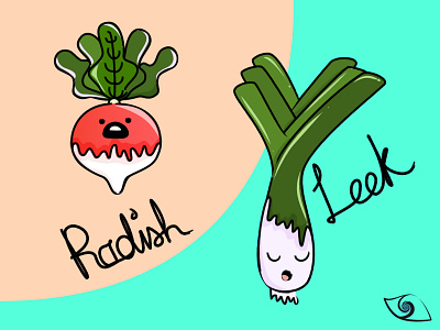 Cute Veggies - Radish (＾Ｏ＾) & Leek (￣o￣) affinity designer cute daily illustration leek radish vector vector illustration vegetables veggies