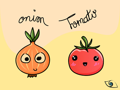 Cute Veg & froot - Onion ( ◕ ˽ ◕) & Tomato ( ◕◡◕ ) affinity designer cute daily fruit illustration onion tomato vector vector illustration vegetables veggies