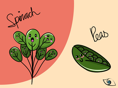 Cute Veggies - Spinach (´O｀) & Peas (◕ﺮ ◕✿) affinity designer cute daily illustration illustration design spinach vector vector illustration vegetables veggies