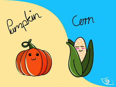 Cute Veggies - Pumpkin ('◔ ◡ ◔') & Corn (￣‿￣) affinity designer corn cute daily happy illustration pumpkin vector vector illustration vegetables veggies