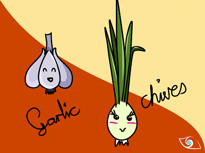 Cute Veggies - Garlic (◠ᗜ◠) & Chives (_◕ˬ◕_) affinity designer chives cute daily digital illustration garlic illustration vector vector illustration vegetables veggies