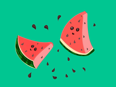 Cute Froot - Kawaii Watermelon (◕ᴗ◕✿) cute daily fruit fruits illustration illustrator kawaii vector vector illustration watermelon