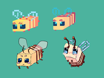 Mcbees - Minecraft-style bees (⚫ㅂ⚫) ᵇᶻᶻᶻ affinity designer bees cute cute animal daily illustration vector vector illustration