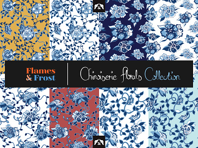 Chinoiserie Floral Pattern Collection ... ❁ꈍˬꈍ)ノ ❁ * affinity designer blue chinoiserie floral flowers illustration ornamental pattern seamless surface pattern vector vector illustration vines