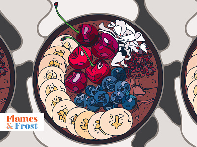 Smoothie / Acai bowl (cherry, banana, berry & coconut)(✿◠‿◠)ノ⋆❦⋆ affinity designer banana berry blueberry cherry coconut design drawn flat illustration food fruit illustration pattern smoothie tile vector vector illustration