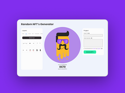 Random NFT's Generator app app ui art blockchain concept crypto design generator illustration nft random ui web