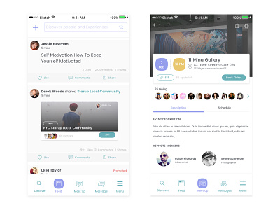Feed Screen and Event Details event details feed screen meetup mobile ui mobile ui mobile ui design
