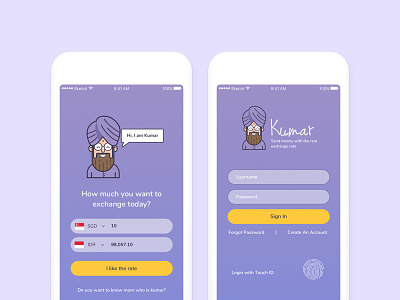 Hi, I am Kumar - Money Exchange App avatar icon illustration ios mobile app mobile app