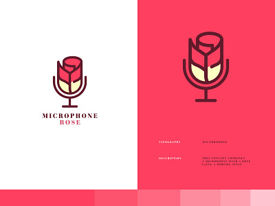 Microphone rose Logo Exploration branding design flat logo logodesign logotype microphone minimal rose typography