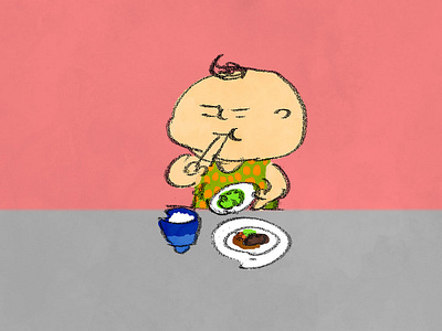 Man eating eating human illust illustration man meal rice