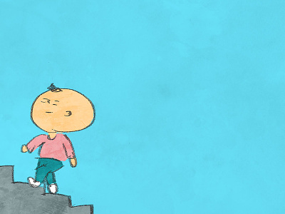 Go up the stairs blue green human illustration man pink stair