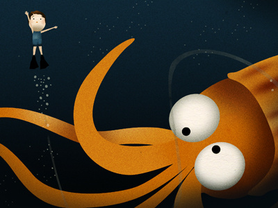 Colossal Squid character halloween illustration landscape monster