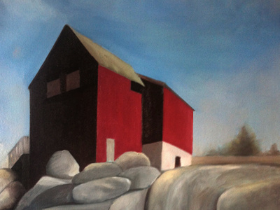 Red House illustration landscape oil