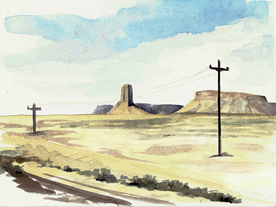 On the Road,New Mexico art drawing newmexico watercolor west