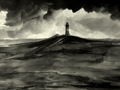 Stormy Lands illustration ink landscape mistery paper
