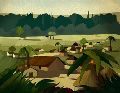 The Island comic digital illustration village