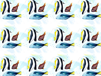 Summer Fishes fish illustration pattern summer watercolor