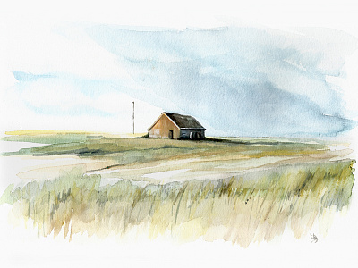 Lonely Lands, Nebraska illustration landscape watercolor west