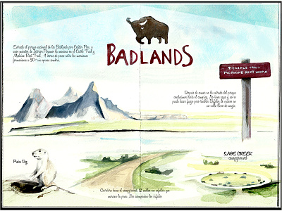 Day 2, Badlands drawing illustration travel travelbook traveljournal watercolor