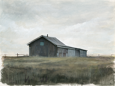 Montana, barn art drawing illustration landscape travel watercolor west