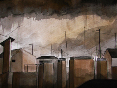 Stormy Madrid illustration ink storm