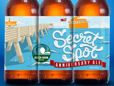 Green Room Brewing Secret Spot Anniversay Ale anniversary ale beer green room green room brewing hand drawn type secret spot surf surfing