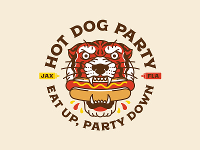 Hot Dog Party Tiger branding hot dog icon illustration logo tiger typography