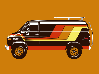Brown 70's Van (Wizard Wagon) 70s brown chevy van classic illustration illustrator red retro van wizard wagon yellow