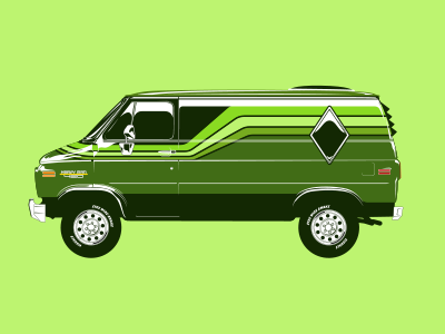 Green 70's Van (Wizard Wagon) 70s brown chevy van classic illustration illustrator red retro van wizard wagon yellow