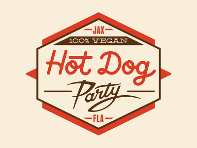 Hot Dog Party badge brown food hot dog lockup logo party red vegan