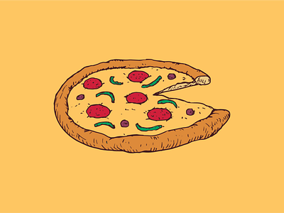 Pizza colour design drawing illustration orange pizza yellow