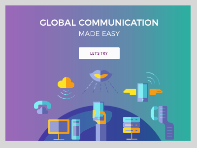 Landing page idea communication global gradient icons landing page