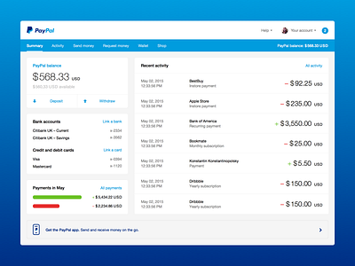 Paypal redesign 💵 balance calendar concept dashboard filters invoices minimal payments paypal redesign transactions